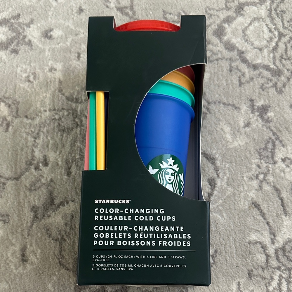 Starbucks Vibrant Color Changing Reusable Cold Cups Set with Straws